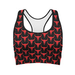 Red And Black Bull Skull Pattern Print Women's Sports Bra