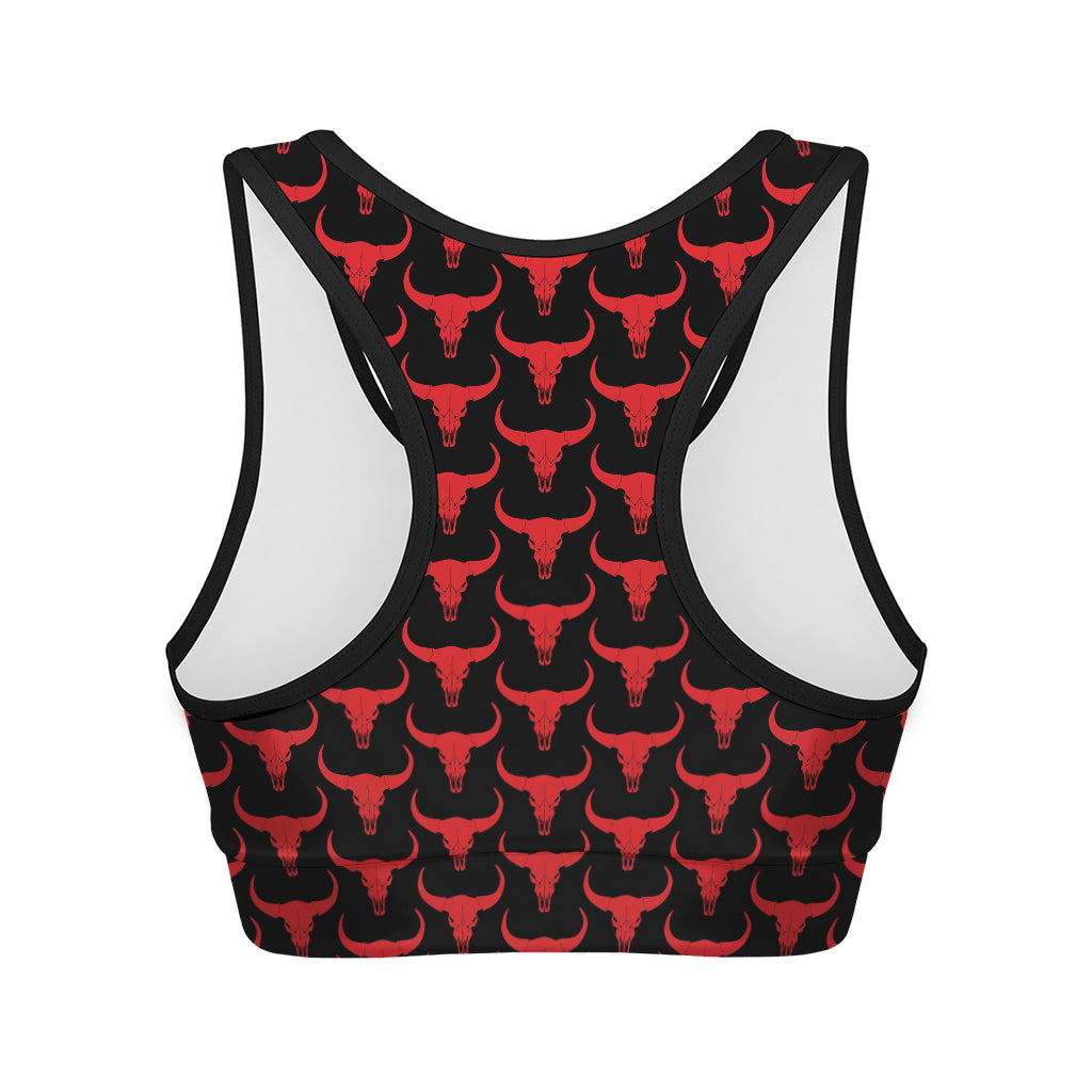 Red And Black Bull Skull Pattern Print Women's Sports Bra