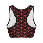 Red And Black Bull Skull Pattern Print Women's Sports Bra