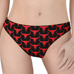 Red And Black Bull Skull Pattern Print Women's Thong