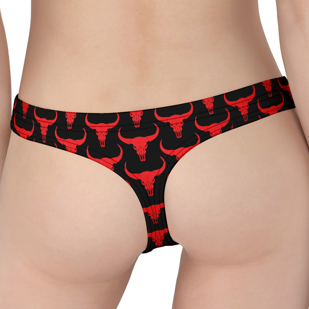 Red And Black Bull Skull Pattern Print Women's Thong