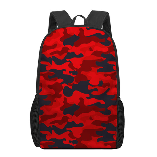 Red And Black Camouflage Print 17 Inch Backpack
