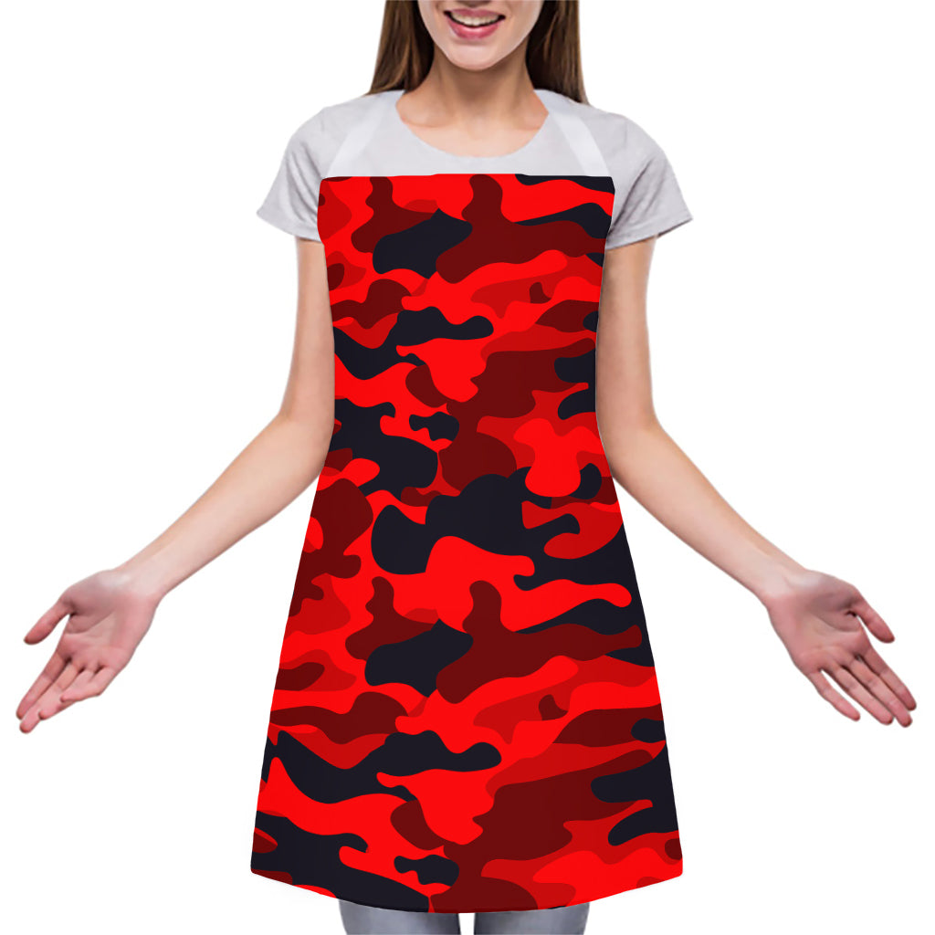 Red And Black Camouflage Print Adjustable Apron
