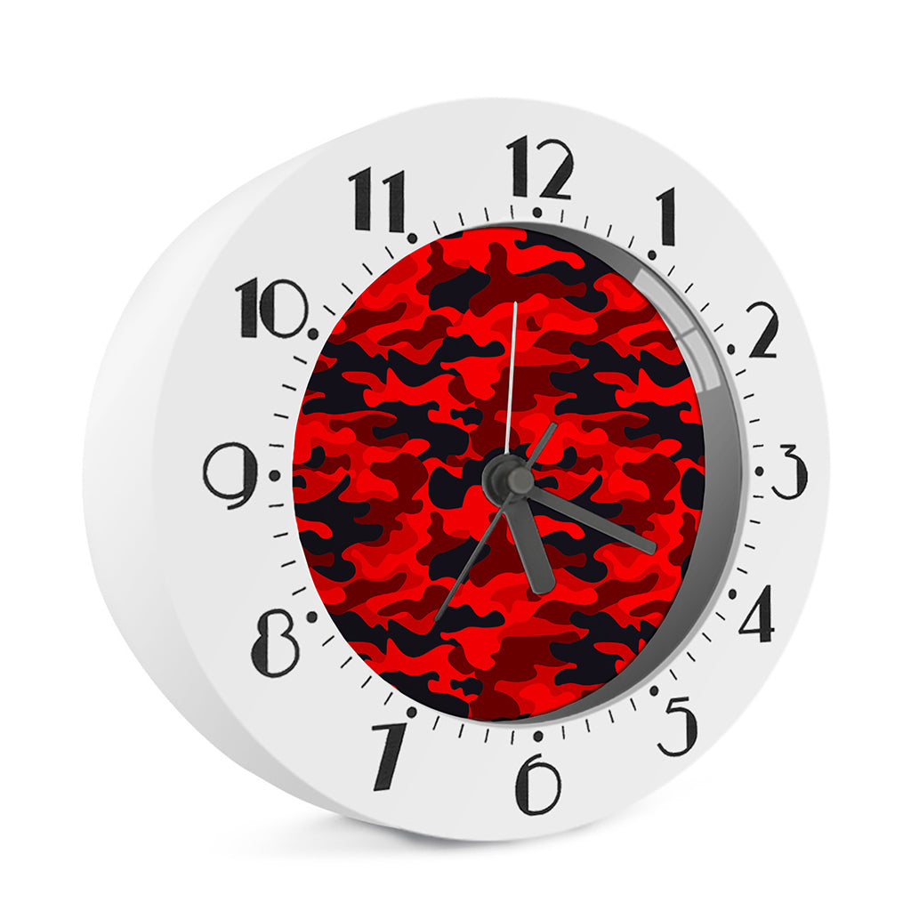 Red And Black Camouflage Print Alarm Clock