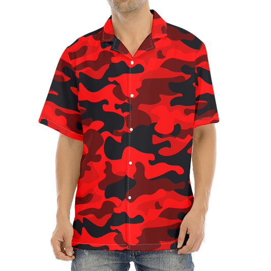 Red And Black Camouflage Print Aloha Shirt