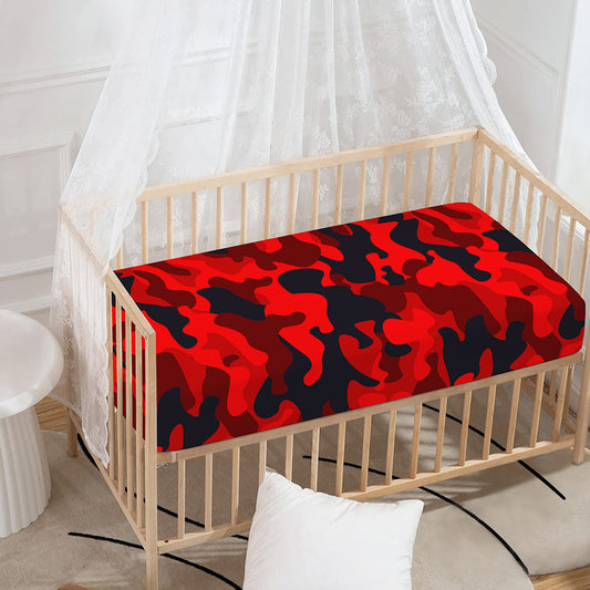 Red And Black Camouflage Print Baby Crib Sheet
