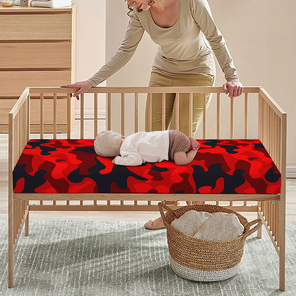 Red And Black Camouflage Print Baby Crib Sheet