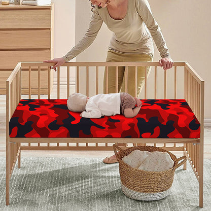 Red And Black Camouflage Print Baby Crib Sheet