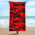 Red And Black Camouflage Print Beach Towel