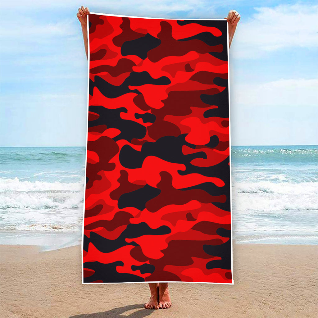Red And Black Camouflage Print Beach Towel