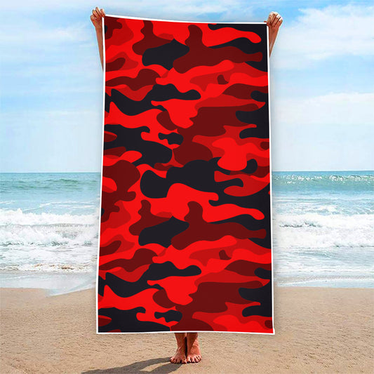 Red And Black Camouflage Print Beach Towel