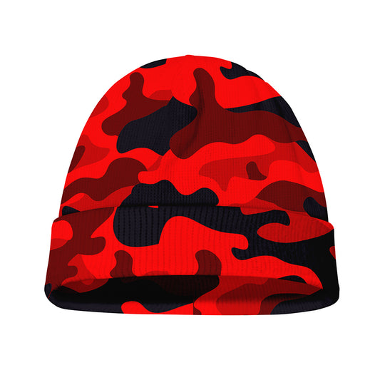 Red And Black Camouflage Print Beanie
