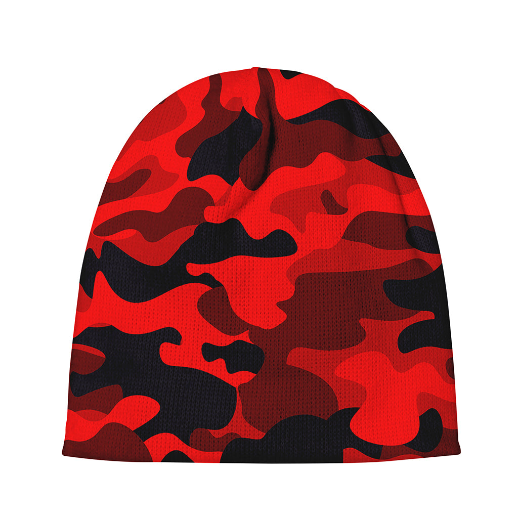 Red And Black Camouflage Print Beanie