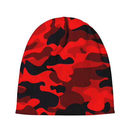 Red And Black Camouflage Print Beanie