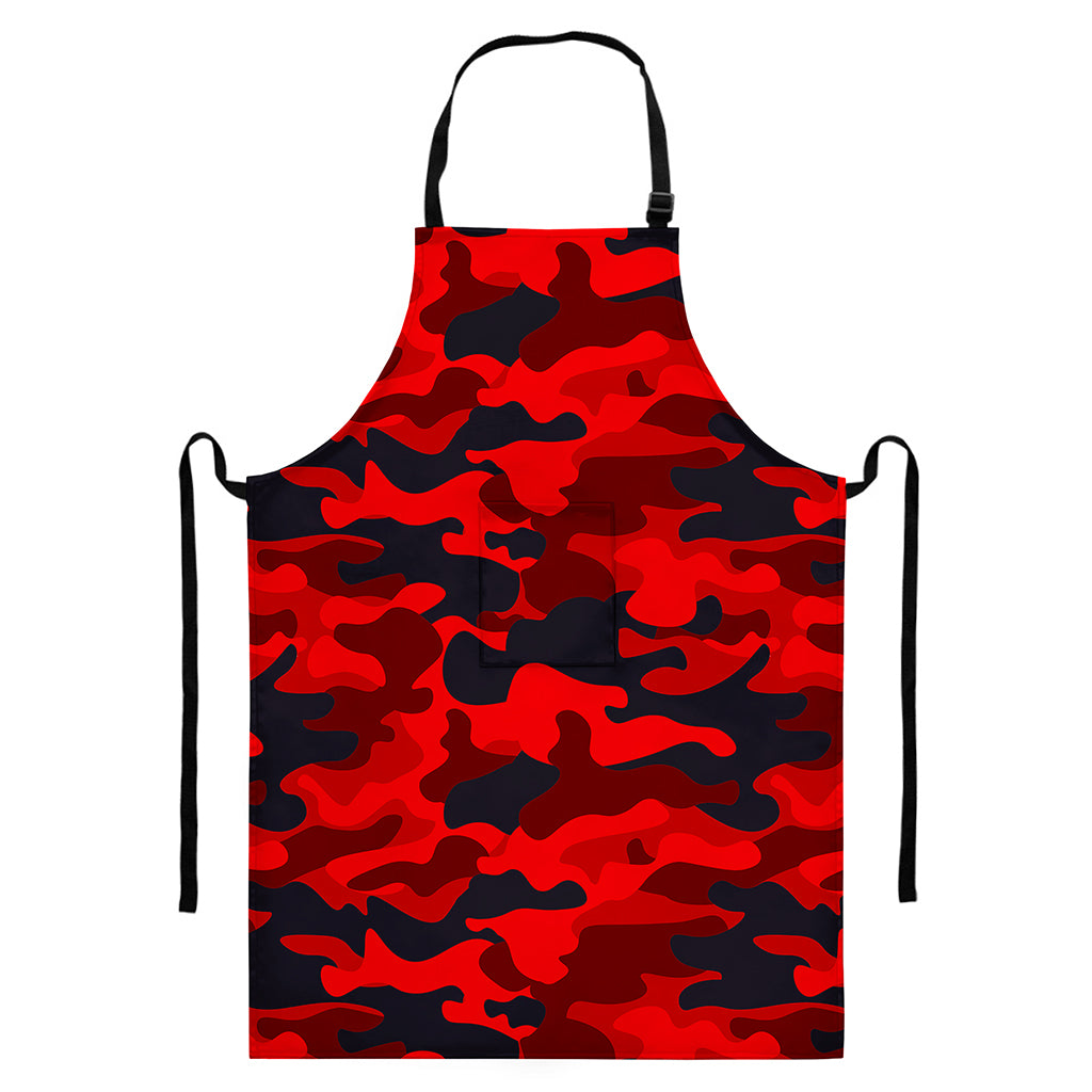 Red And Black Camouflage Print Bib Apron With Pocket