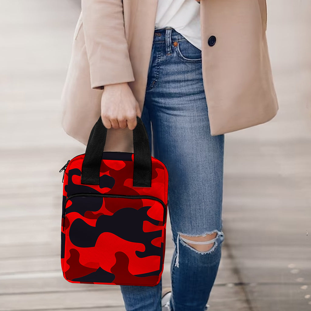 Red And Black Camouflage Print Bible Tote Bag