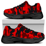 Red And Black Camouflage Print Black Chunky Shoes