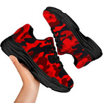 Red And Black Camouflage Print Black Chunky Shoes