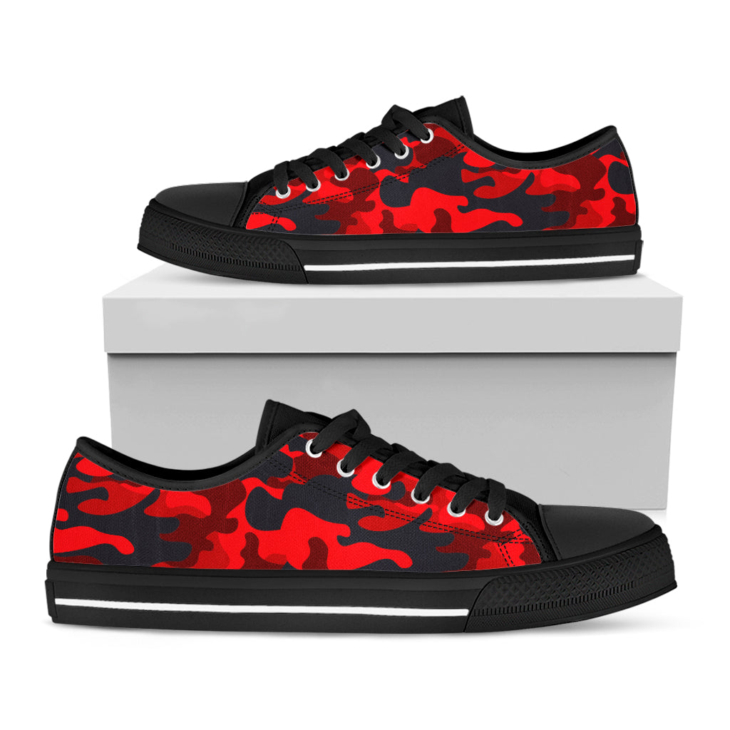 Red And Black Camouflage Print Black Low Top Sneakers