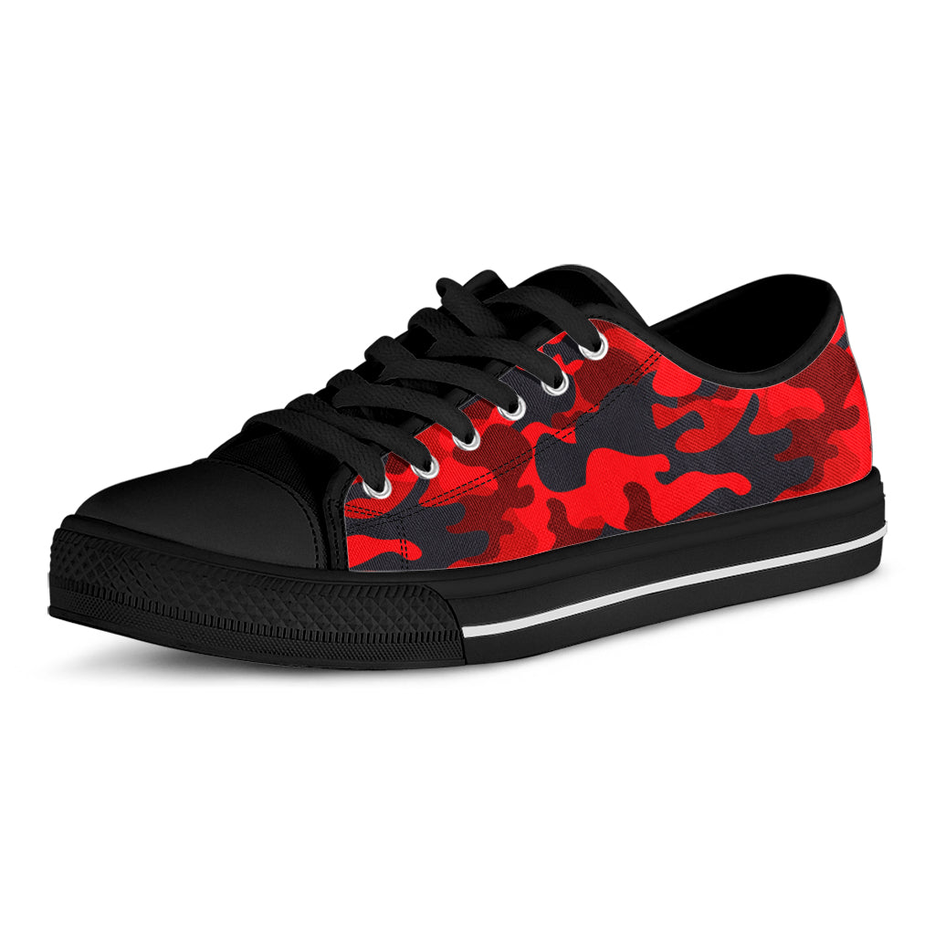 Red And Black Camouflage Print Black Low Top Sneakers