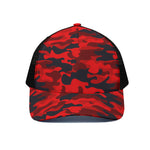 Red And Black Camouflage Print Black Mesh Trucker Cap