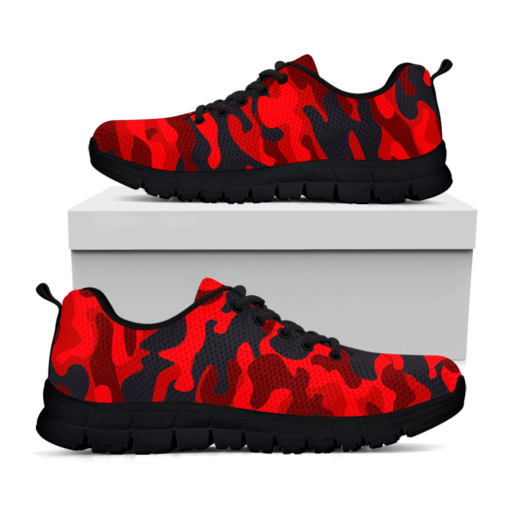 Red And Black Camouflage Print Black Running Shoes