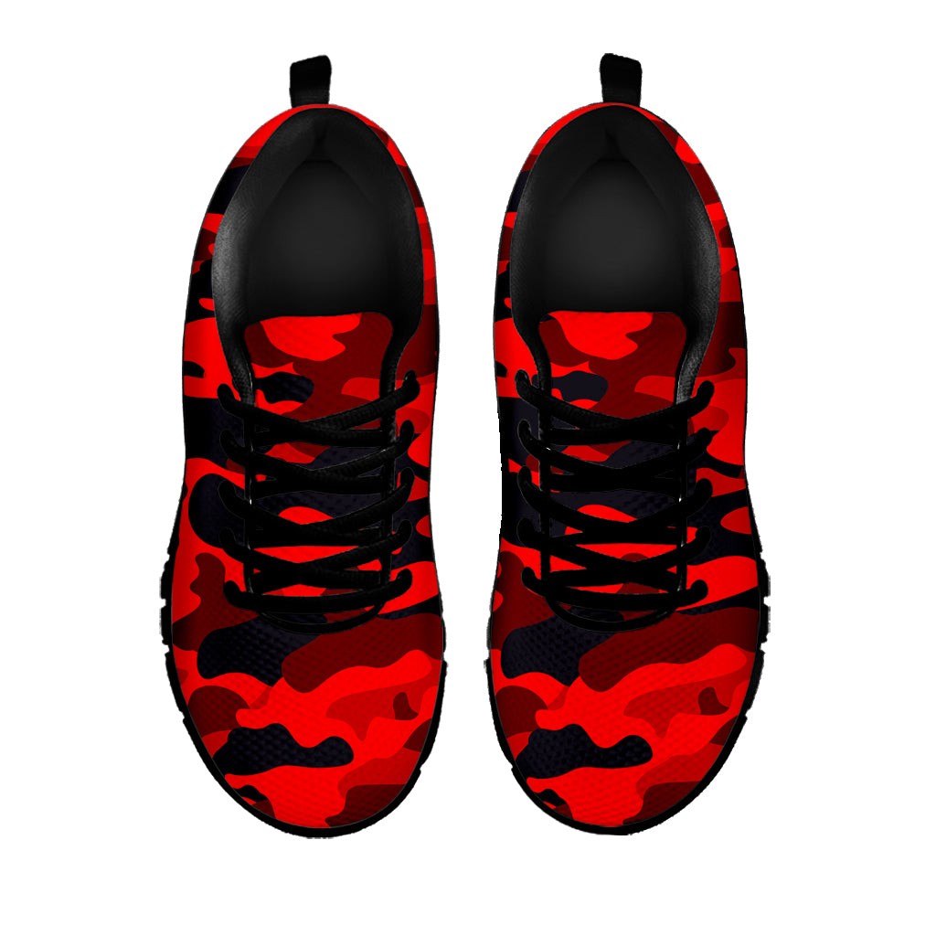 Red And Black Camouflage Print Black Running Shoes