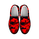 Red And Black Camouflage Print Black Slip On Sneakers