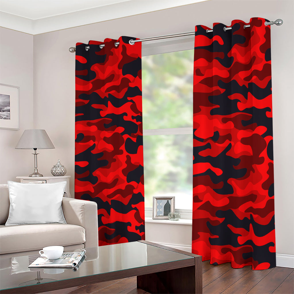 Red And Black Camouflage Print Blackout Grommet Curtains