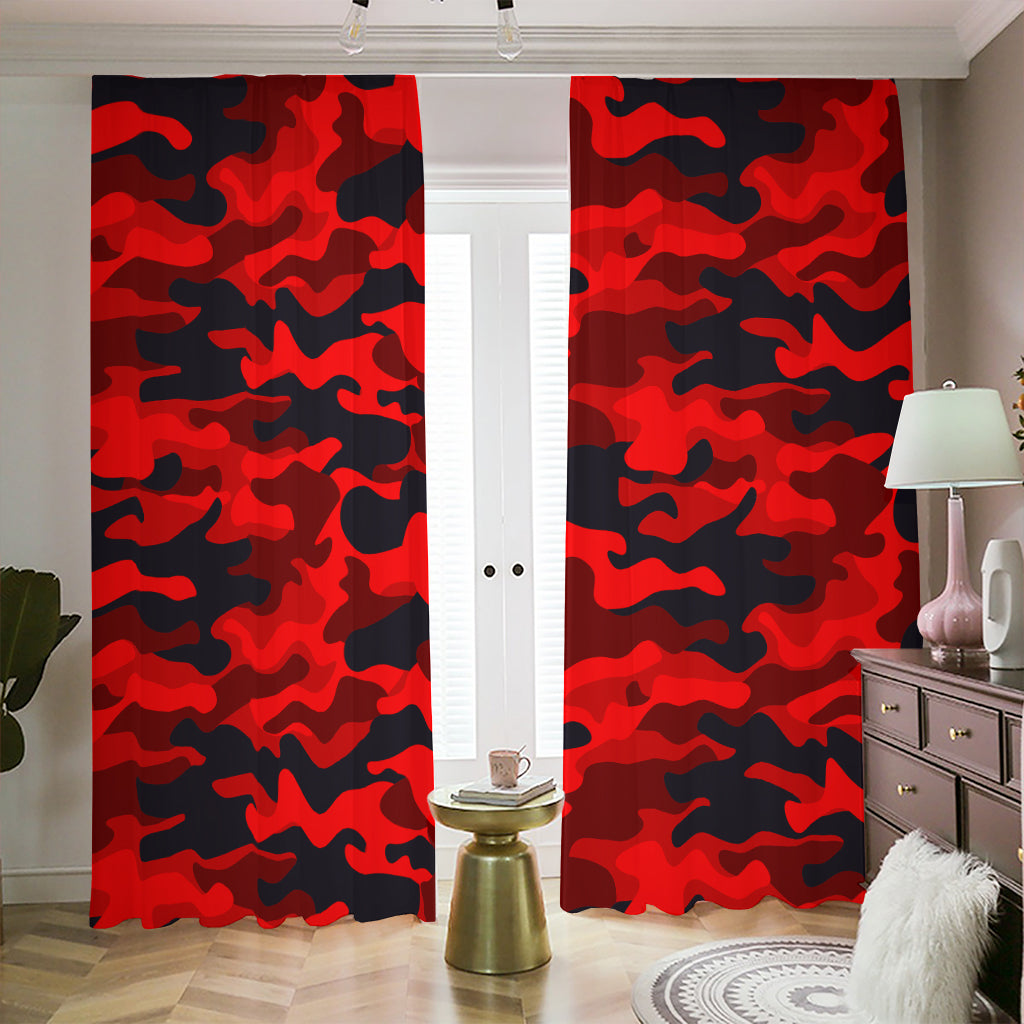 Red And Black Camouflage Print Blackout Pencil Pleat Curtains