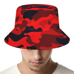 Red And Black Camouflage Print Bucket Hat