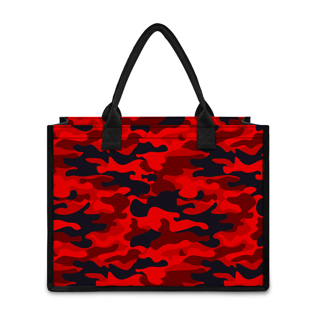 Red And Black Camouflage Print Canvas Tote Bag