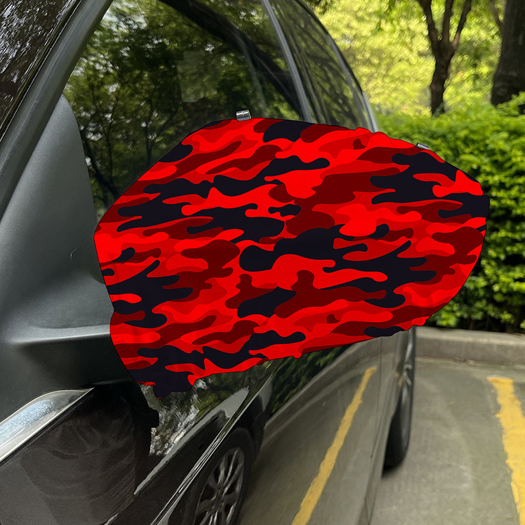 Red And Black Camouflage Print Car Side Mirror Covers