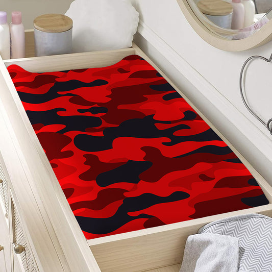 Red And Black Camouflage Print Changing Pad Cover