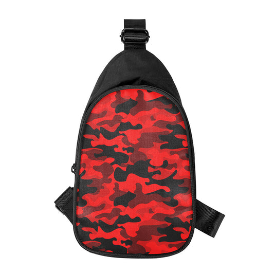 Red And Black Camouflage Print Chest Bag