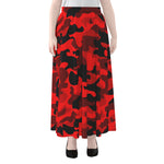 Red And Black Camouflage Print Chiffon Maxi Skirt