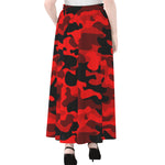 Red And Black Camouflage Print Chiffon Maxi Skirt