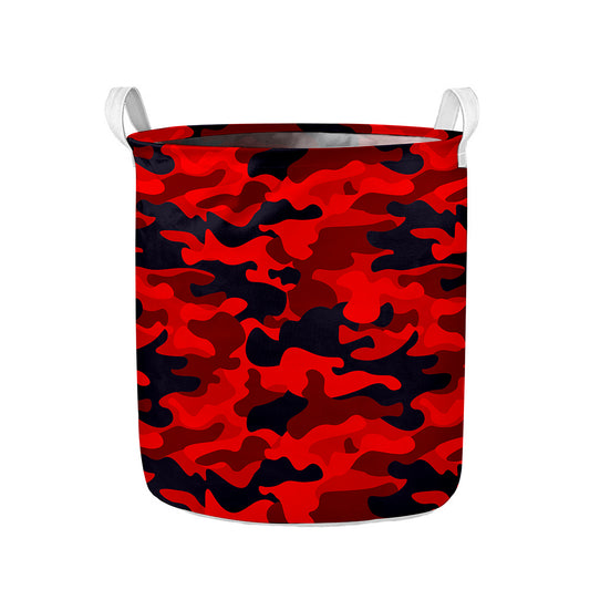 Red And Black Camouflage Print Collapsible Laundry Basket