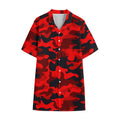 Red And Black Camouflage Print Cotton Hawaiian Shirt