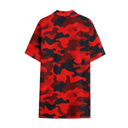 Red And Black Camouflage Print Cotton Hawaiian Shirt