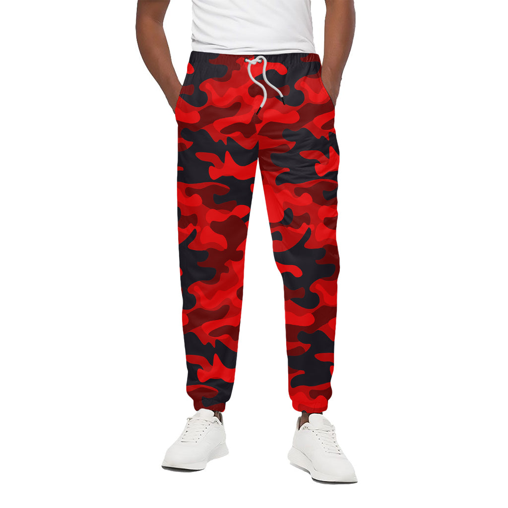 Red And Black Camouflage Print Cotton Pants