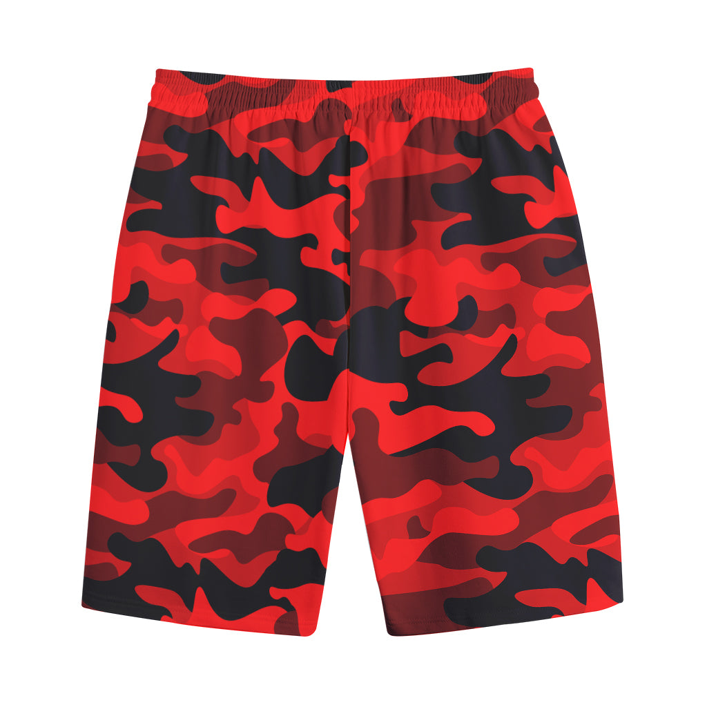 Red And Black Camouflage Print Cotton Shorts