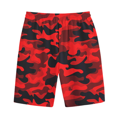 Red And Black Camouflage Print Cotton Shorts
