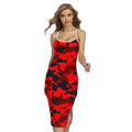 Red And Black Camouflage Print Cross Back Cami Dress