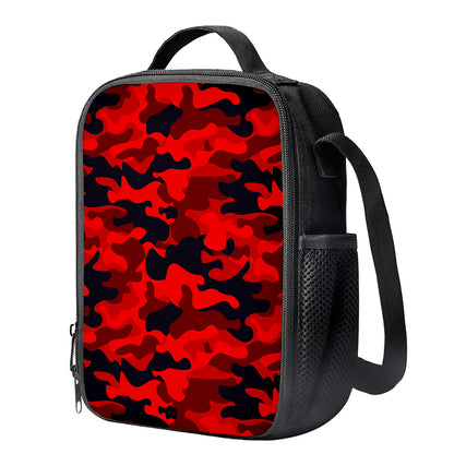 Red And Black Camouflage Print Crossbody Lunch Bag