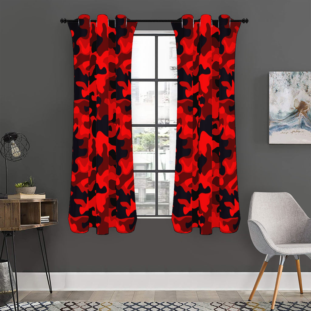 Red And Black Camouflage Print Curtain