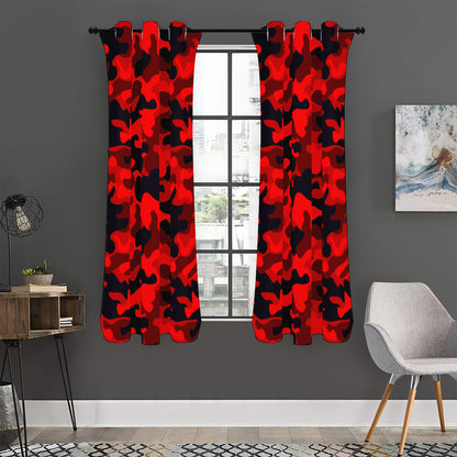 Red And Black Camouflage Print Curtain