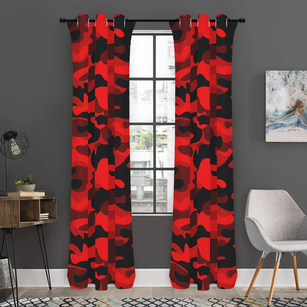 Red And Black Camouflage Print Curtain