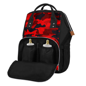 Red And Black Camouflage Print Diaper Bag