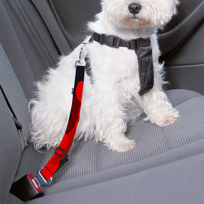 Red And Black Camouflage Print Dog Seat Belt